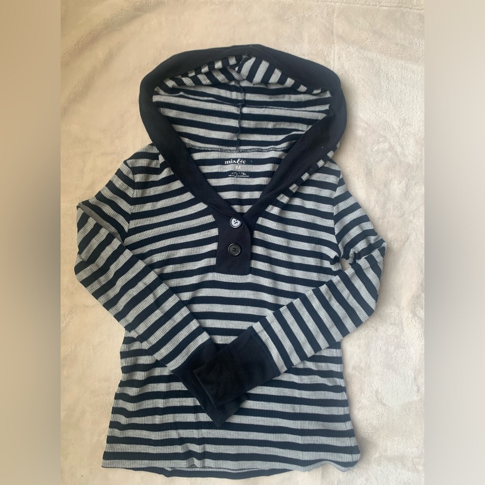 Stripe Long Sleeve Shirt With Hood